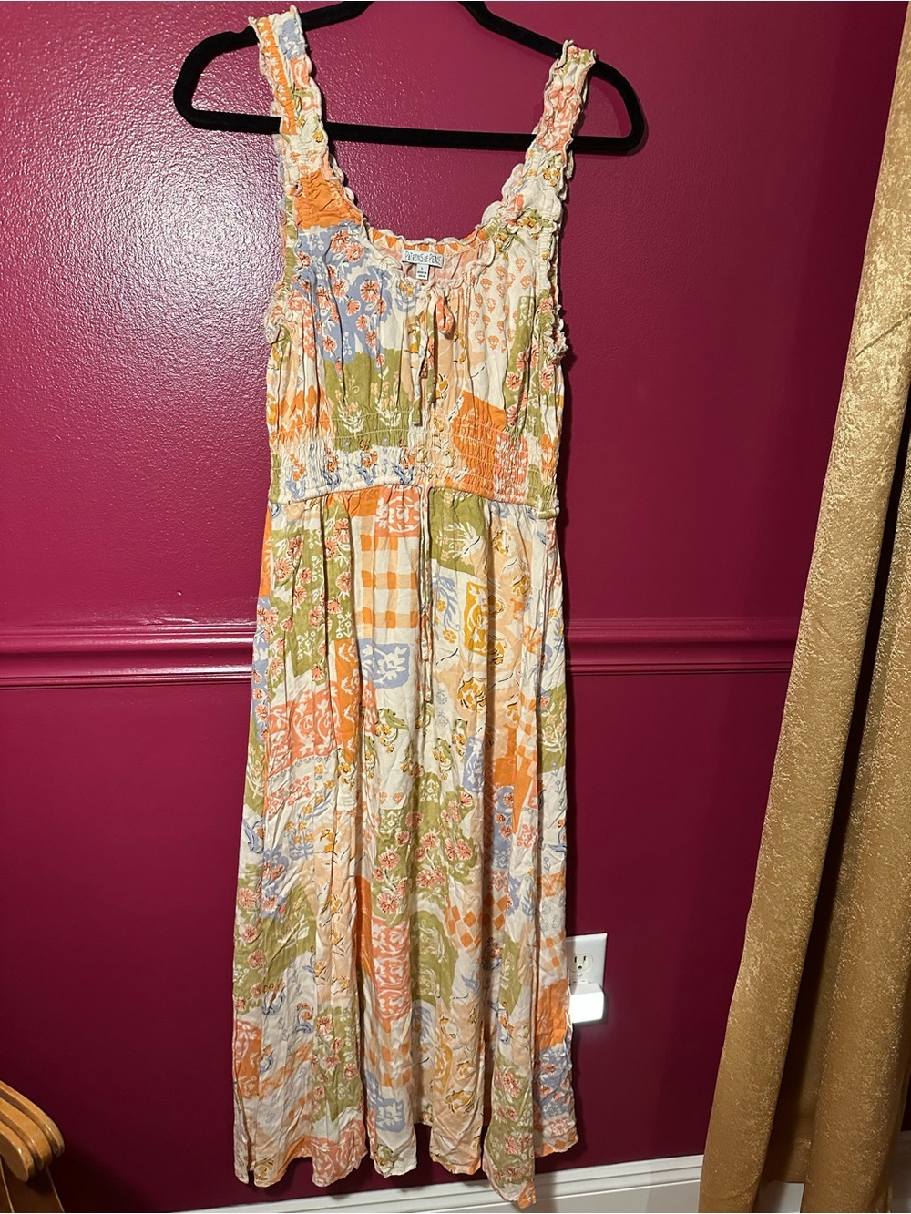 Patrons of Peace Patchwork Boho Maxi Dress Smocked Bodice
